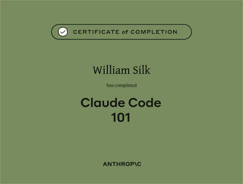 Anthropic certificate of completion: Claude Code 101