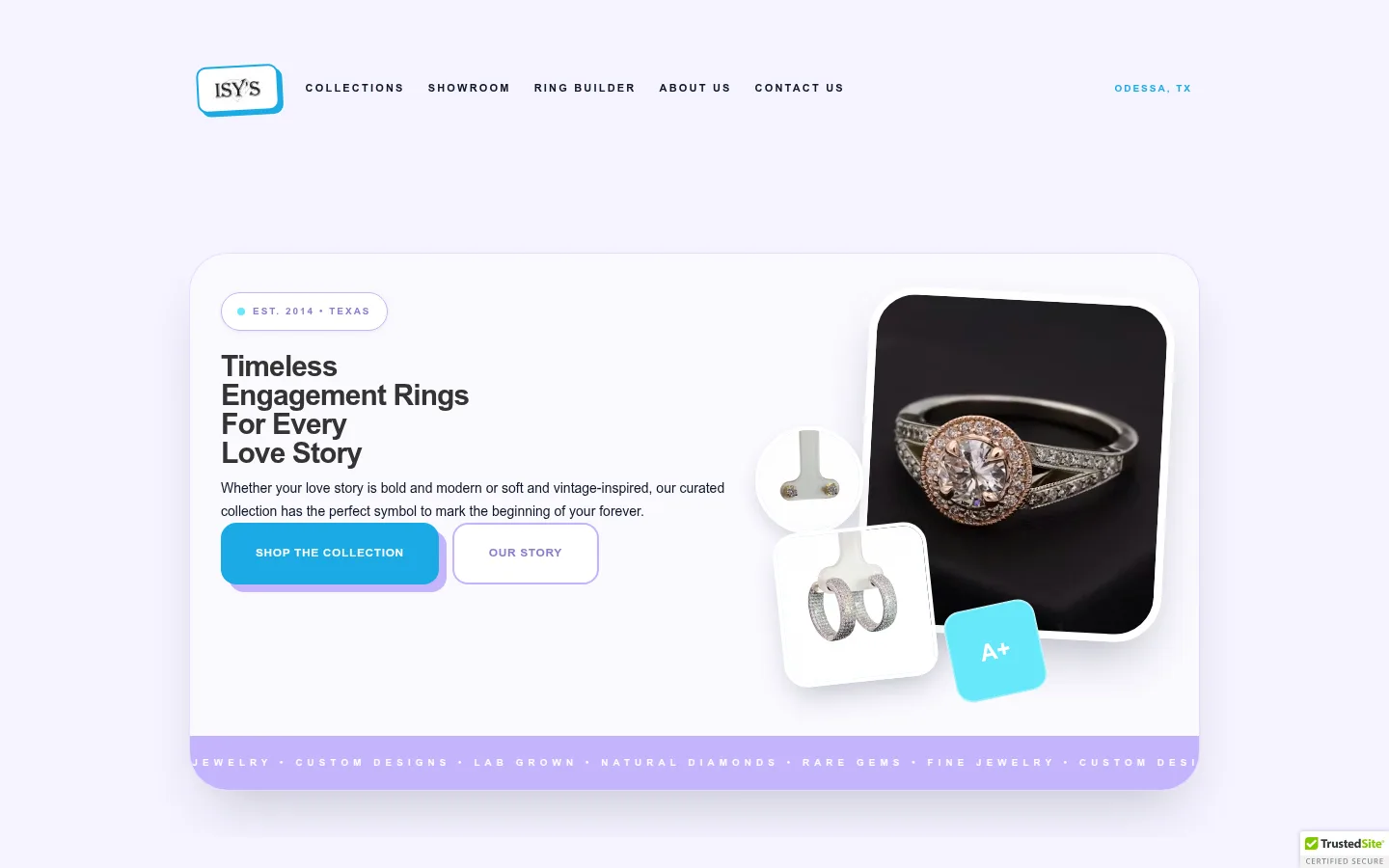 The Isy's Fine Jewelry website on desktop, built by Velocity Branding