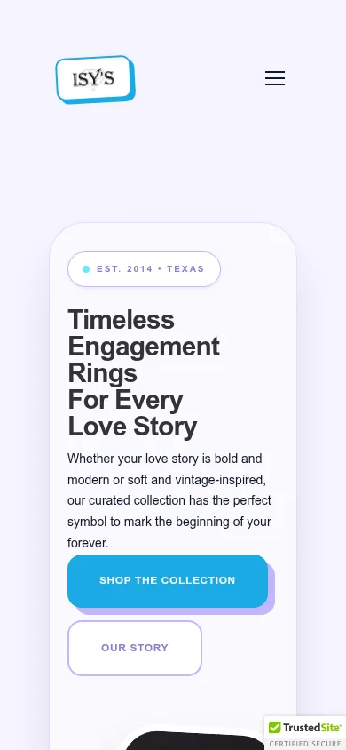 The Isy's Fine Jewelry website on a phone