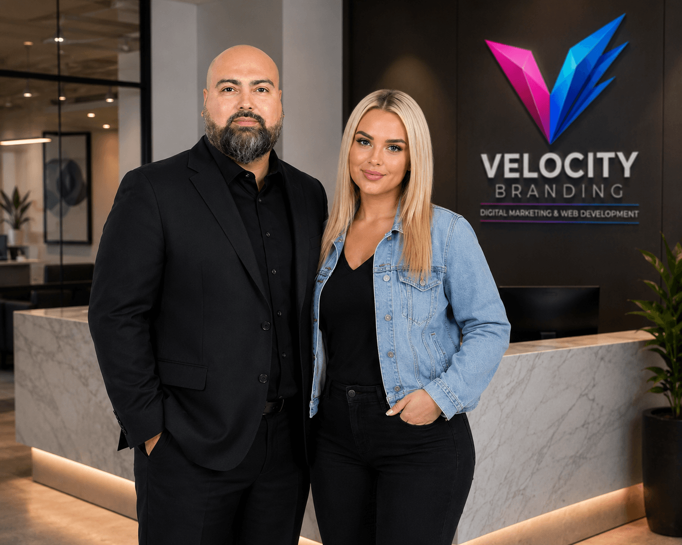 Will and Louise at the Velocity Branding office